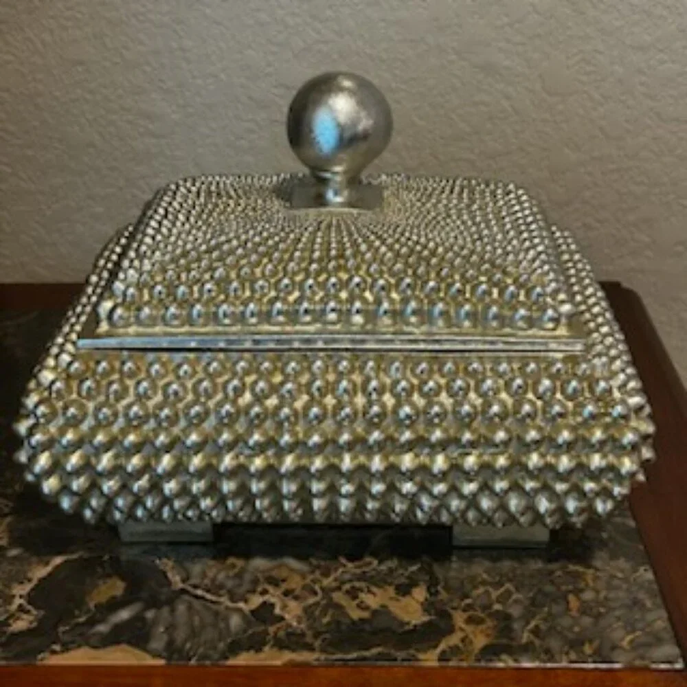 NWT Vintage Coffee Table Champagne Textured Studded Jewelry Trinket Box